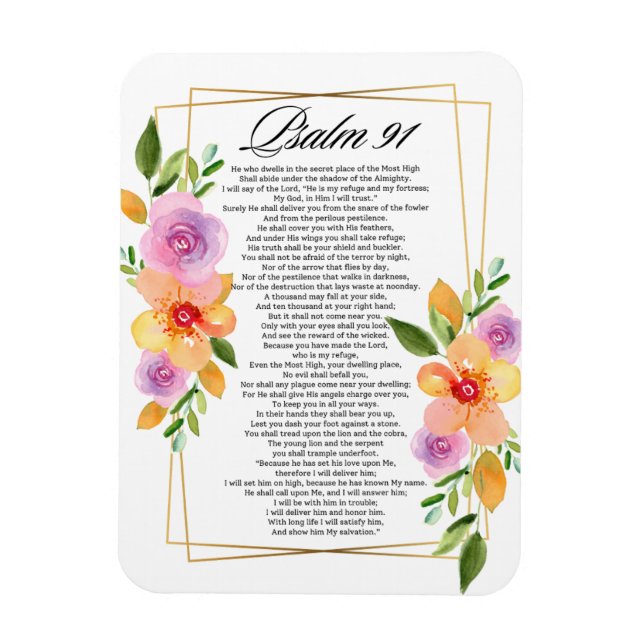 Psalm 91 Floral Geometric Frame Magnet (Vertical)