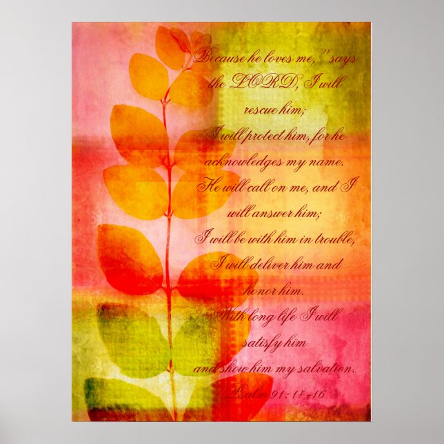 Psalm 91, grunge autumnal design wall poster (Front)