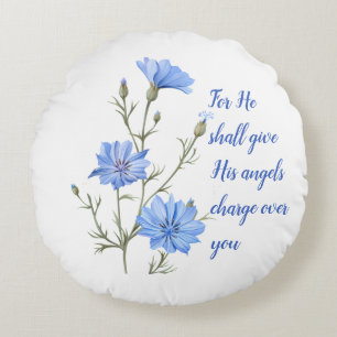 Psalm 91  He Shall Give His Angels Inspirational Round Pillow