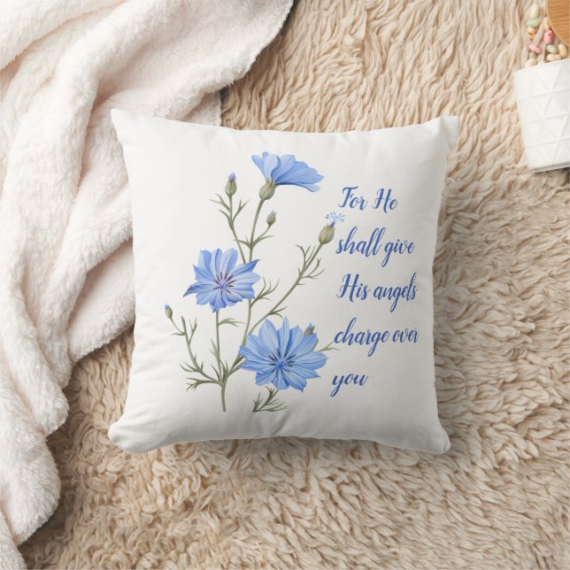 Psalm 91  He Shall Give His Angels Inspirational Throw Pillow (Blanket)