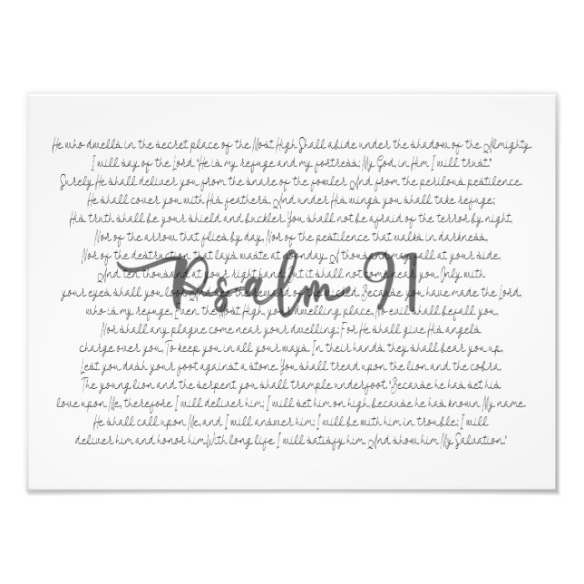 Psalm 91 Home Decor Script Lettering Scripture Photo Print (Front)