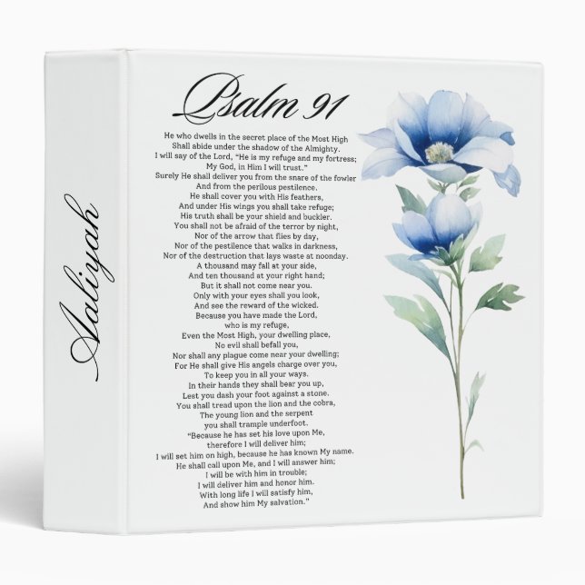Psalm 91 Personalized Blue Flower Bible Scriptures Binder (Front/Spine)