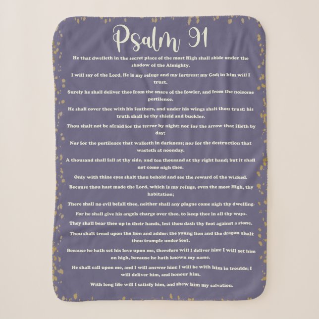 Psalm 91, Purple, King James Version, Bible Verse Sherpa Blanket (Front)