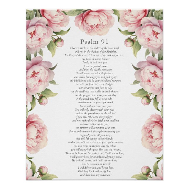 Psalm 91 Scripture Bible Verse Floral Blush Poster (Front)