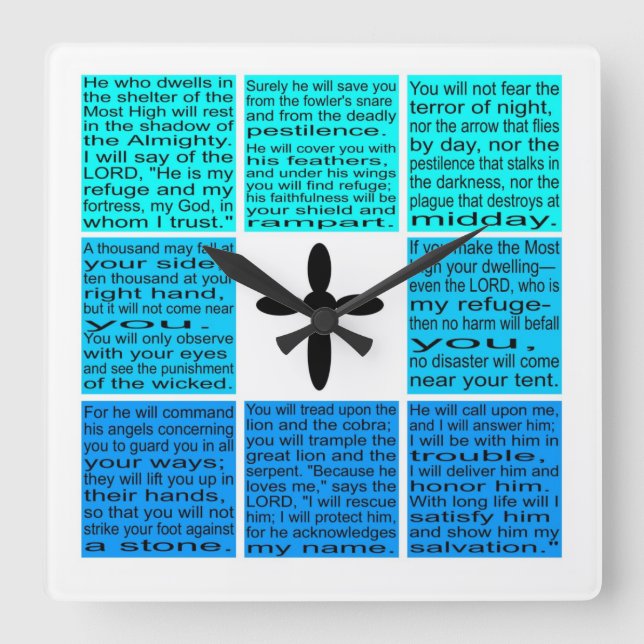 Psalm 91 Square Wall Clock (Front)