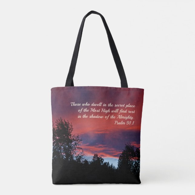 Psalm 91 Those who dwell in the secret place, Tote Bag (Back)