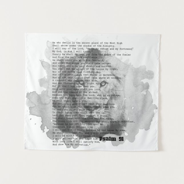 Psalm 91 Wall Art Black and White Lion Tapestry (Front (Horizontal))