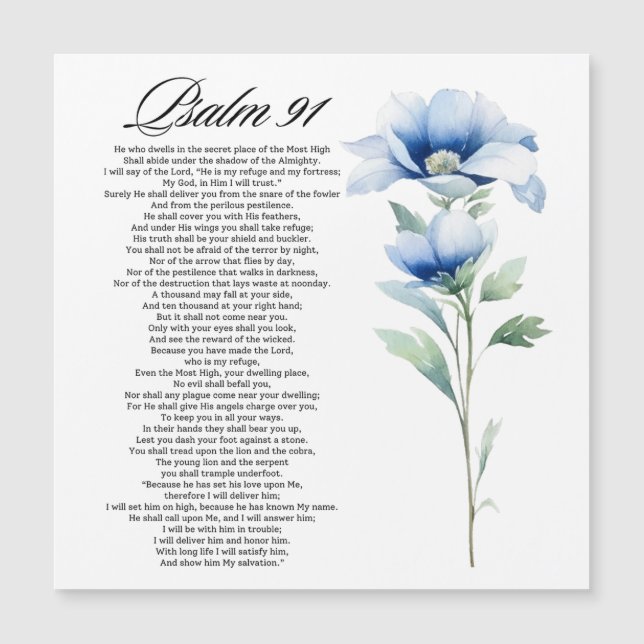 Psalm 91 Watercolor Blue Flower Bible Scriptures (Front)