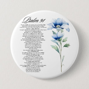 Psalm 91 Watercolor Blue Flower Bible Scriptures 3 Inch Round Button