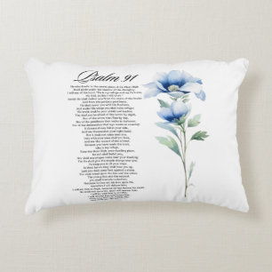 Psalm 91 Watercolor Blue Flower Bible Scriptures Accent Pillow