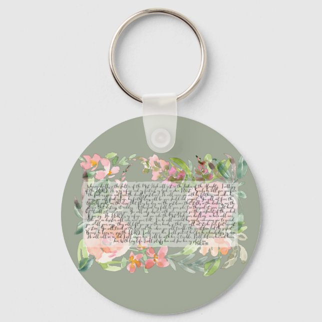 Psalm 91 watercolor scripture art keychain (Front)