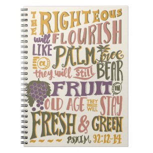Psalm 92:12-14 Vintage Hand Lettering Bible Verse  Notebook