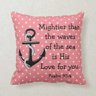Psalm 93 Mightier than the sea, black anchor/rose Throw Pillow
