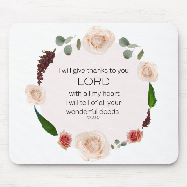 Psalm 9:1, Bible Verse Mouse Pad (Front)