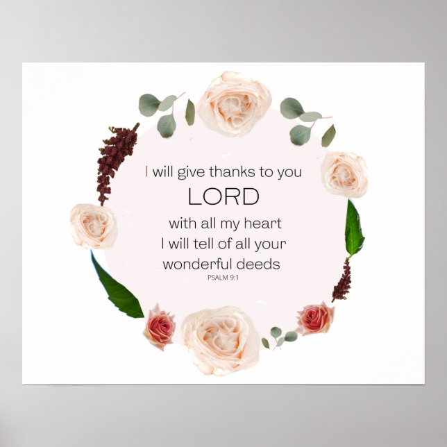 Psalm 9:1, Bible Verse Poster (Front)