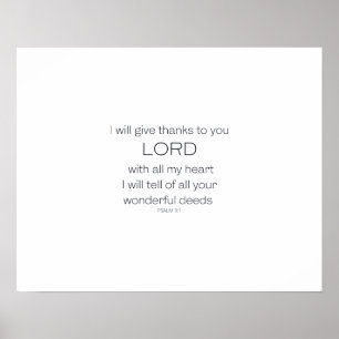 Psalm 9, I will give thanks to you LORD, Poster