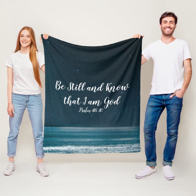 Psalm Be Still and Know that I Am God Night Beach Fleece Blanket (In Situ)