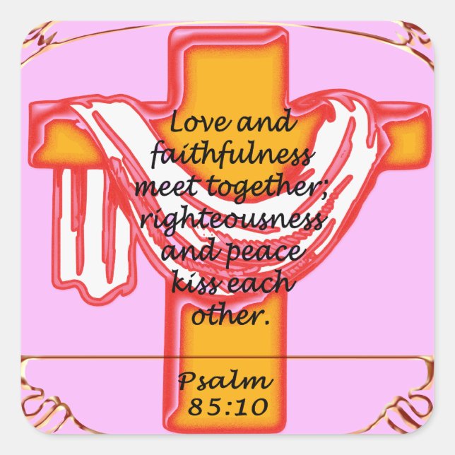 Psalm cross design square sticker (Front)