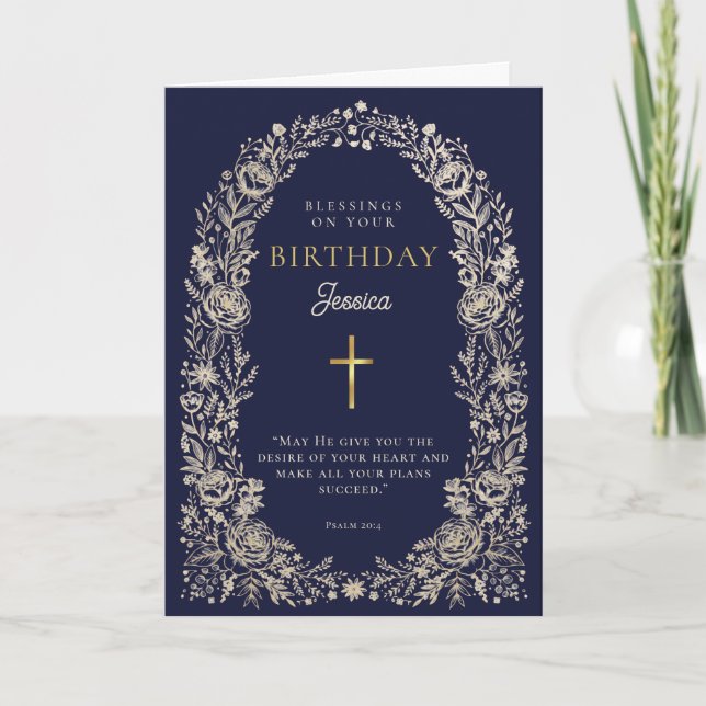 Psalm Navy Blue Birthday Blessings Greeting Card (Front)