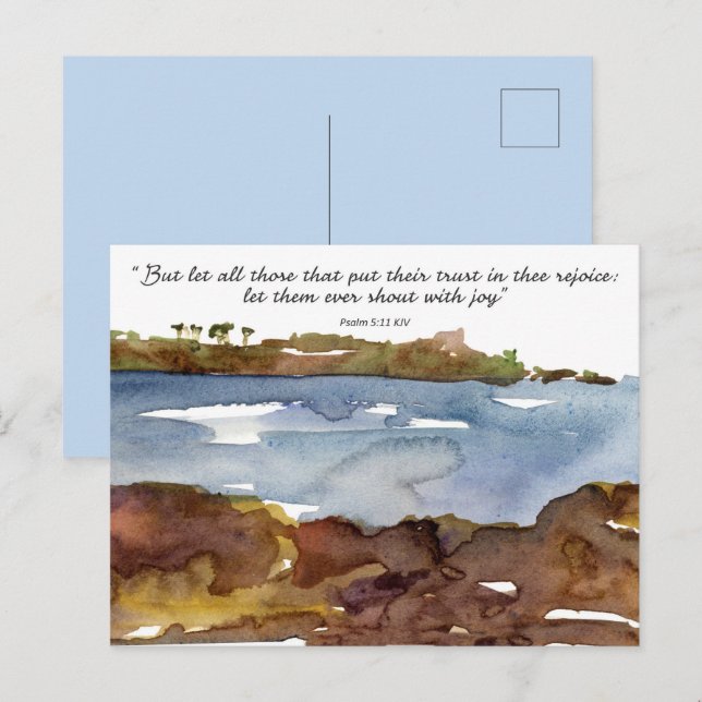 Psalm Scripture Prayer Card Ocean Watercolor  (Front/Back)