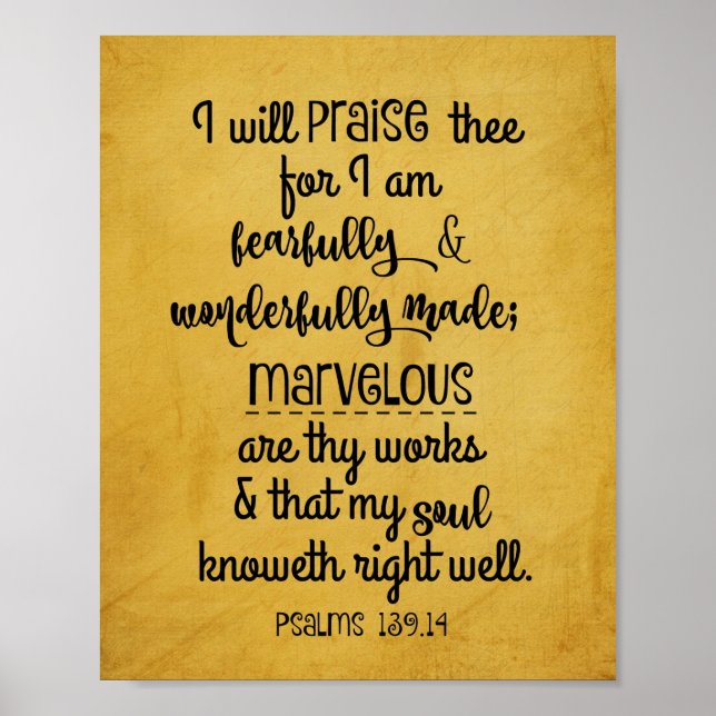 Psalms 139.14 Praise, Wonderfully Made Poster (Front)
