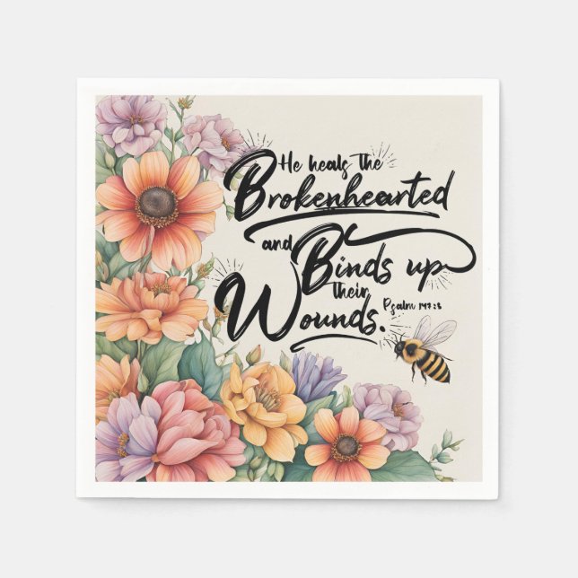  Psalms 147:3 Christian Bible Verse Image Napkin (Front)