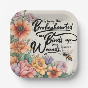 Psalms 147:3 Christian Bible Verse Image Paper Plate