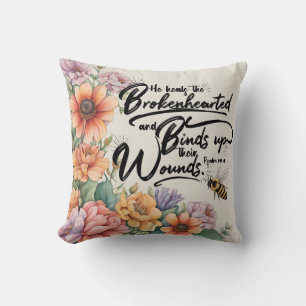Psalms 147:3 Christian Bible Verse Image Throw Pillow