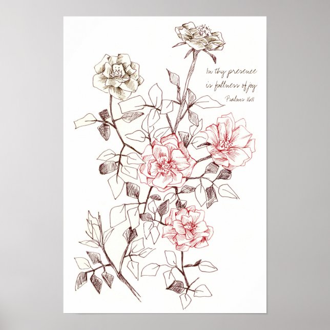 Psalms 16:11 Scripture Bible Verse Rose Flowers  Poster (Front)