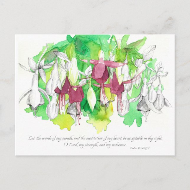 Psalms 19 Scripture Prayer Card Fuchsia Flowers (Front)