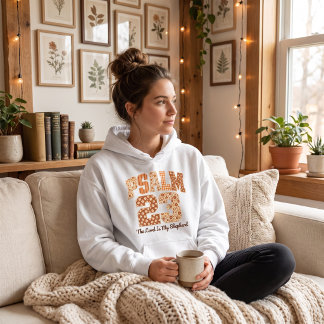 Psalms 23, vintage patchwork fabrics, warm brown hoodie