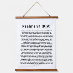 Psalms 91 (KJV). Scripture Quote. Black and White Hanging Tapestry