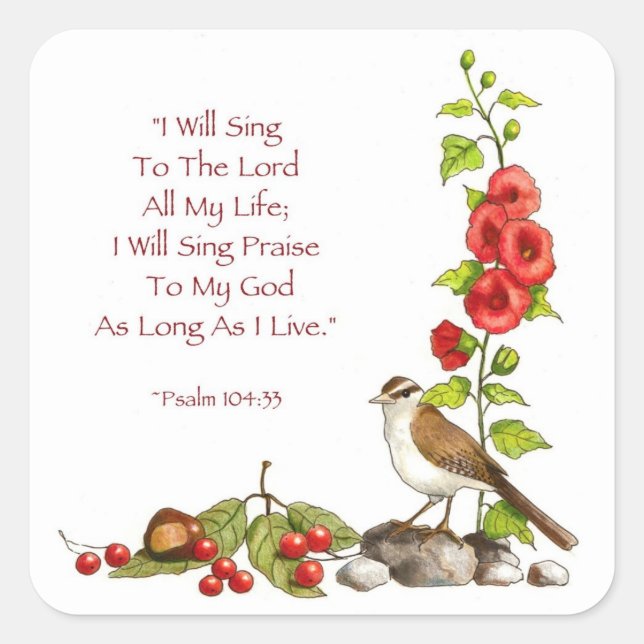 Psalms: Bible: Colour Pencil Drawing: Birds, Prais Square Sticker (Front)