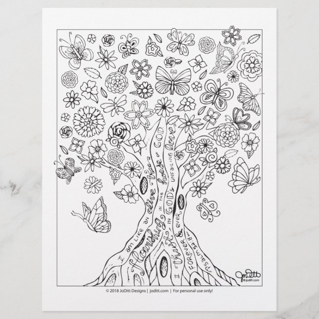 Psalms Bible Verse Flowers Butterfly Colouring Pag (Front)