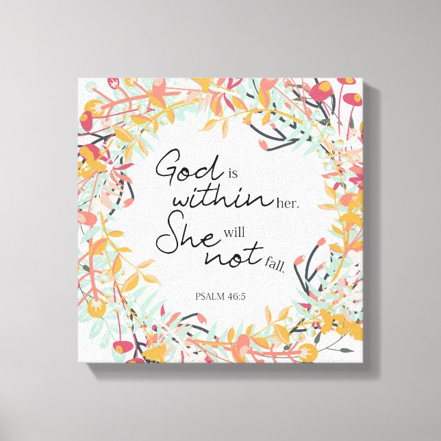 Psalms Floral Wreath God is within her Christian Canvas Print (Front)