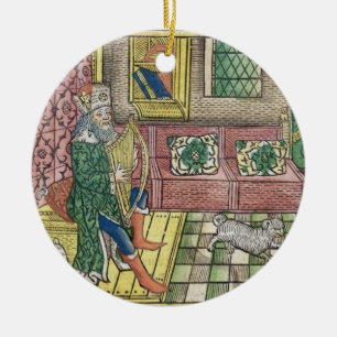Psalms: frontispiece showing King David playing th Ceramic Ornament