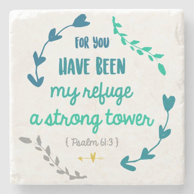 Psalms Strong Tower Christian Bible Verse Wreath Stone Coaster (Front)