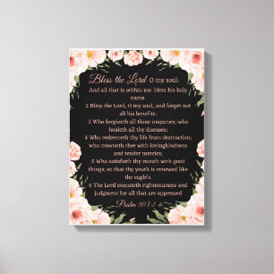 Psaume 103:1-6 Toile d'art mural - Black Floral Pr