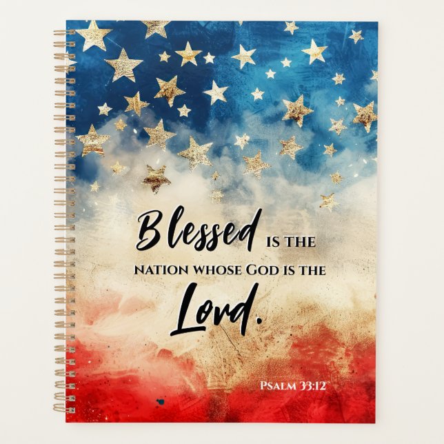Psaume 33:12 Béni est la Nation USA Drapeau Bible (Devant)