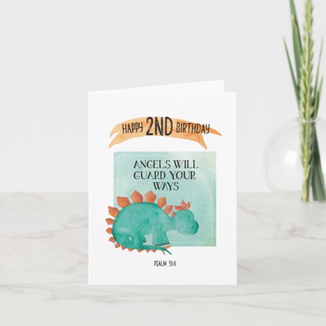 Psaume 91:11 Dinosaure Enfants Carte Anniversaire (Devant)