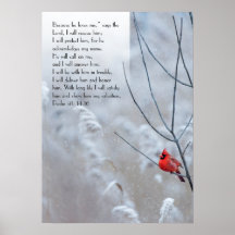 Psaume 91, affiche chrétienne avec un oiseau rouge