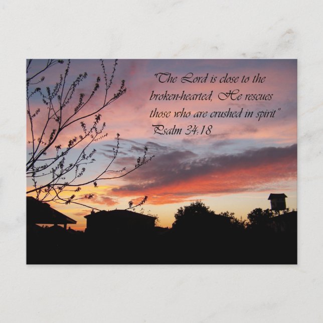 Psaumes 24:18 Jolie Sunset Encouragement Carte Pos (Devant)