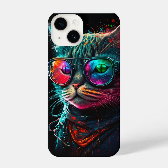 Pshychaselic cat with bandana & sunglasses iphone  iPhone case (Back)