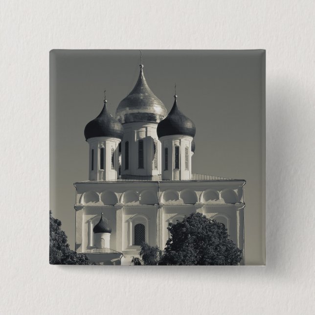 Pskov Kremlin and Trinity Cathedral 2 Inch Square Button (Front)