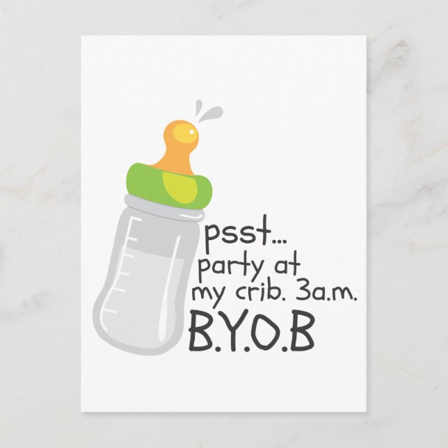 PSST Party at My Crib. 3am. BYOB Invitation Postcard (Front)