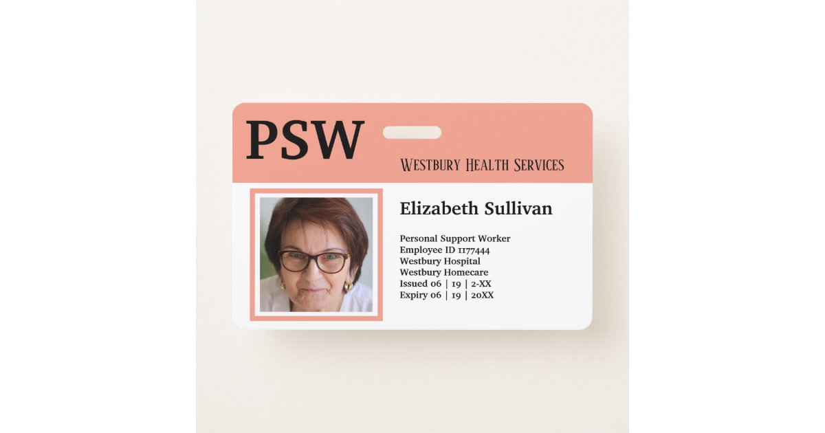 PSW Healthcare or Hospital Employee Photo ID Badge | Zazzle