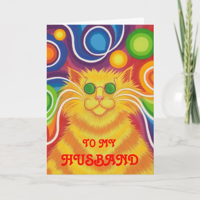 Psy-cat-delic 'Husband' 'groovy birthday' card (Front)