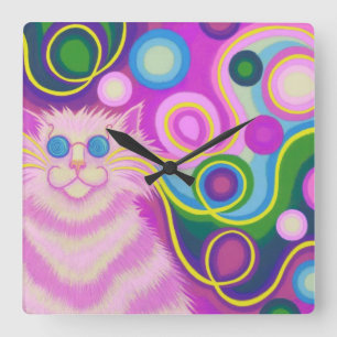 Psy-cat-delic Pink clock square