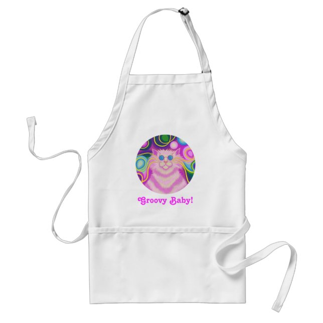 Psy-cat-delic Pink 'Groovy Baby' apron (Front)