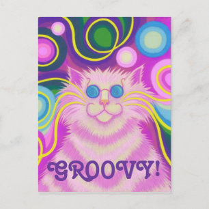 Psy-cat-delic Pink 'Groovy' postcard vertical